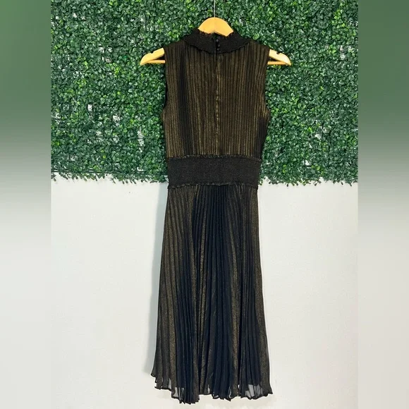 Nanette Lepore Dress Very Black Gold Solid Sleeveless Pleated Size 6 - Picture 7 of 12